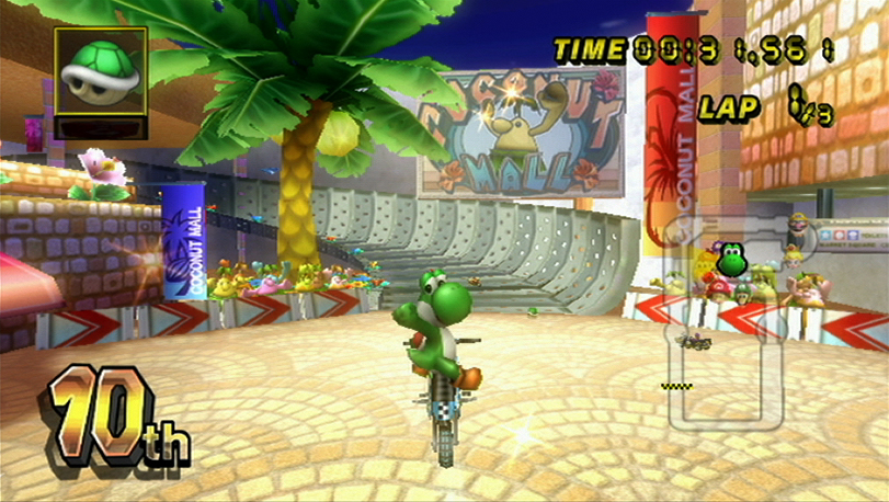 pictures of yoshi from mario kart. Yoshi shows off on a bike