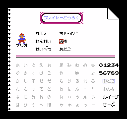 Kaettekita Mario Bros. name entry screen